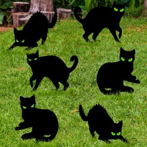 6 Pack Glow in the Dark Black Cat Yard Signs