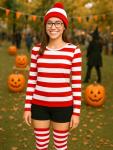 Women's XL Red and White Striped Halloween Costume Set