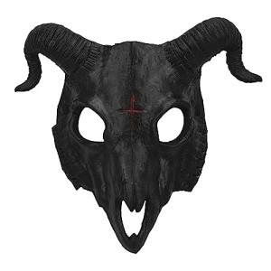 Creepy Black Goat Skull Mask with Ram Horns