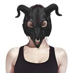 Creepy Black Goat Skull Mask with Ram Horns