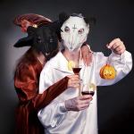 Creepy Black Goat Skull Mask with Ram Horns