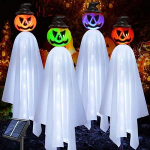 4 Pack Solar Pumpkin Ghosts for Halloween Decor