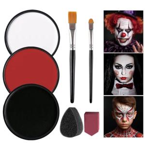 Black, White, Red Face Paint Kit for Halloween