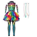 Colorful Skeleton Costume for Kids with Hair Extensions