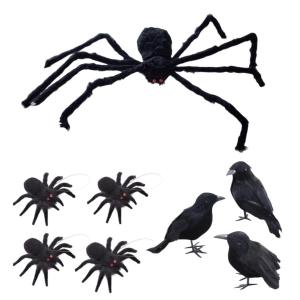 Giant Realistic Spider with 4 Small Spiders