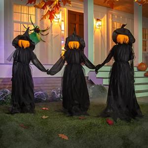 Set of 3 LED Black Witches Garden Stakes