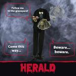 Haunted Hill Farm Life-Size Talking Headless Zombie Butler Holding Tray, Halloween Animatronic with Touch Activated Lights and Sound, Battery Operated Indoor or Covered Outdoor Halloween Decorations