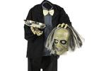 Haunted Hill Farm Life-Size Talking Headless Zombie Butler Holding Tray, Halloween Animatronic with Touch Activated Lights and Sound, Battery Operated Indoor or Covered Outdoor Halloween Decorations