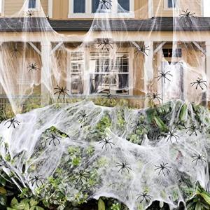 1400 sqft Halloween Spider Webs Decorations with 150 Extra Fake Spiders, Super Stretchy Cobwebs for Halloween decor Indoor and Outdoor