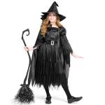 Spooktacular Creations Classic Child Witch Costume Gothic Sorceress Girl Black Witch with Broom for Halloween (X-Large(12-14yr))