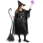 Spooktacular Creations Classic Child Witch Costume Gothic Sorceress Girl Black Witch with Broom for Halloween (X-Large(12-14yr))