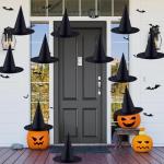 12-Pack Black Witch Hats with 3D Bat Decor