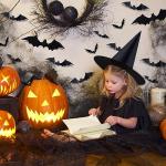 12-Pack Black Witch Hats with 3D Bat Decor