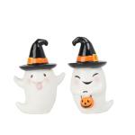 Halloween Decorations Ghost Statues Collectible-Figurines - Halloween Decor Indoor Cute Boo Ghost Sculpture Resin White Ghost With Black Hat Party Supplies Set of 2, 2.5*2*3.5 inch Newman House Studio