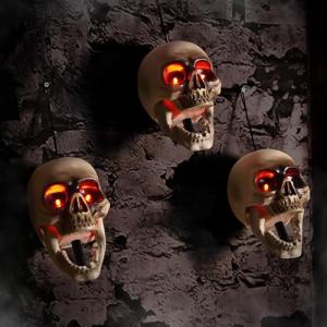 Halloween floating hanging skull heads - Animated Skeleton Decorations with Sound Activated, Creepy Voice, Spooky Skull head, Light Up Eyes, Scary Motion Haunted Horror Prop for Indoor/Outdoor