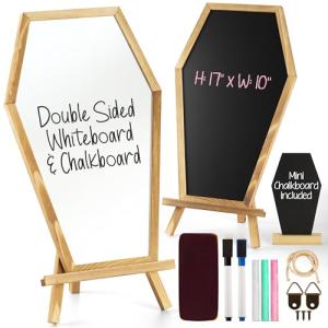 Coffin Chalk Board with Mini Coffin Blackboard - Gothic Wedding Decor - Spooky 17x10.5 inches - Eraseable Coffin Letter Board for Halloween Decor - Gothic Curiosities
