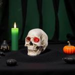 Braxio Skeleton Skull Decor Halloween Lights - Resin Skull Statues with Red Led Lights Gothic Decor for Day of The Dead Room Decor Aesthetic Indoor Figurine Lamps 3.5 * 5 * 4.5 Inch