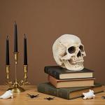 Braxio Skeleton Skull Decor Halloween Lights - Resin Skull Statues with Red Led Lights Gothic Decor for Day of The Dead Room Decor Aesthetic Indoor Figurine Lamps 3.5 * 5 * 4.5 Inch