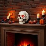 Braxio Skeleton Skull Decor Halloween Lights - Resin Skull Statues with Red Led Lights Gothic Decor for Day of The Dead Room Decor Aesthetic Indoor Figurine Lamps 3.5 * 5 * 4.5 Inch
