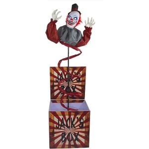 Haunted Hill Farm Life-Size Talking Clown Jack in The Box, Halloween Animatronic with Motion and Touch Activated Lights and Sounds, Battery Operated Indoor or Covered Outdoor Halloween Decorations