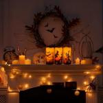 Hbaushun Halloween Flameless Candles 3 Pack with 6 Hour Timer,Battery Operated Real Wax LED Pillar Candles Warm Light with Castle, Witch, Bats Decal Halloween Decor Candles