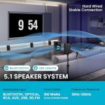 Acoustic Audio by Goldwood Bluetooth 5.1 Surround Sound System with LED Light Display, FM Tuner, USB and SD Card Inputs - 6-Piece Home Theater Speaker Set, includes Remote Control - AA5400 Black