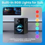 Acoustic Audio by Goldwood Bluetooth 5.1 Surround Sound System with LED Light Display, FM Tuner, USB and SD Card Inputs - 6-Piece Home Theater Speaker Set, includes Remote Control - AA5400 Black