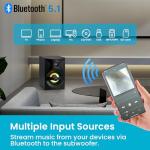 Acoustic Audio by Goldwood Bluetooth 5.1 Surround Sound System with LED Light Display, FM Tuner, USB and SD Card Inputs - 6-Piece Home Theater Speaker Set, includes Remote Control - AA5400 Black