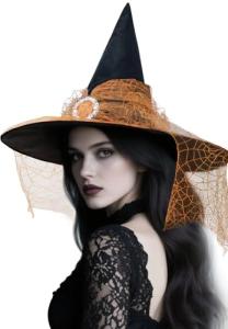 Zando Halloween Witch Hat for Women Wizard Hat Lace Veils Witches Hats for Decoration Witch Accessories Adult Halloween for Halloween Party Modern Witches Hat for Women Orange Witch Hat