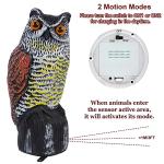 Hausse Solar Fake Horned Owl Statue, Solar Powered Halloween Motion Activated Scarecrow Deterrent Owl with Red Eyes, Scary Sound Scare Birds Away for Garden Yard Outdoor