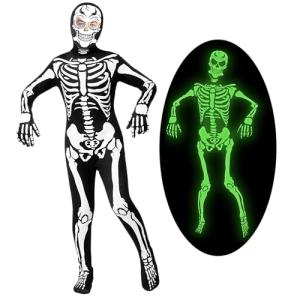 Spooktacular Creations Kids Skeleton Costume Glow in the Dark, Boys Halloween Costume, Skeleton Hooded Bodysuit for Boys, Girls (Toddler(3-4 yrs))