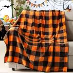 Cozy Orange Buffalo Plaid Halloween Throw Blanket