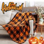 Cozy Orange Buffalo Plaid Halloween Throw Blanket