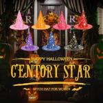 Century Star Witch Hat for Women Halloween Wizard Hat with Gold Star Party Hats for Adults Halloween Costume Accessories Z Black & Blue One Size