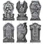 PhyLence 6-Piece Halloween Tombstone Yard Signs with Stakes - Large Eerie Graveyard Design, Spooky Skulls and RIP Messages for Haunted House, Outdoor Garden, Lawn Decor, Halloween Party Props