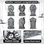 PhyLence 6-Piece Halloween Tombstone Yard Signs with Stakes - Large Eerie Graveyard Design, Spooky Skulls and RIP Messages for Haunted House, Outdoor Garden, Lawn Decor, Halloween Party Props