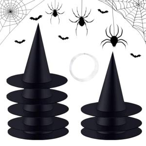 8-Pack Black Witch Hats for Halloween Decor