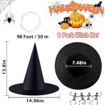 8-Pack Black Witch Hats for Halloween Decor