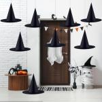 8-Pack Black Witch Hats for Halloween Decor