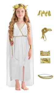 JEGERMIG Greek Costume Kids Toga Roman Goddess Athena Children Halloween Cosplay Grecian Dress Up Outfit Set