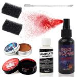 VOLLUCK Halloween Makeup kit - Fake Blood Washable + Liquid Latex + Scar Wax with Spatula Tool + Fake Blood Spray + 2 Stipple Sponge