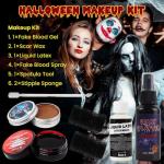 VOLLUCK Halloween Makeup kit - Fake Blood Washable + Liquid Latex + Scar Wax with Spatula Tool + Fake Blood Spray + 2 Stipple Sponge