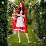 Colorful House Adult Little Red Riding Hood Costume for Women Red Riding Hood Dress Halloween Party Dress(Small,Off Shoulder)