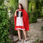 Colorful House Adult Little Red Riding Hood Costume for Women Red Riding Hood Dress Halloween Party Dress(Small,Off Shoulder)