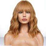 WTHCOS Strawberry Blonde Wig Short Bob Wig Short Curly Wavy Wig With Bangs for Women Girls Blonde Wig Heat Resistant Synthetic Hair Wigs for Daily Use Cosplay Wig With Wig Cap