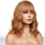 WTHCOS Strawberry Blonde Wig Short Bob Wig Short Curly Wavy Wig With Bangs for Women Girls Blonde Wig Heat Resistant Synthetic Hair Wigs for Daily Use Cosplay Wig With Wig Cap