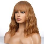 WTHCOS Strawberry Blonde Wig Short Bob Wig Short Curly Wavy Wig With Bangs for Women Girls Blonde Wig Heat Resistant Synthetic Hair Wigs for Daily Use Cosplay Wig With Wig Cap
