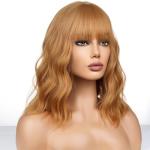 WTHCOS Strawberry Blonde Wig Short Bob Wig Short Curly Wavy Wig With Bangs for Women Girls Blonde Wig Heat Resistant Synthetic Hair Wigs for Daily Use Cosplay Wig With Wig Cap