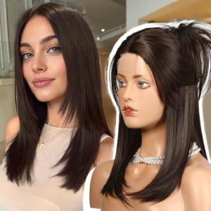 EMMOR Lace Front Wigs,Natural Layered Lace Wig is Suitable for Women,Heat-Resistant Synthetic Straight Wigs for Daily Use(Natural Brown)