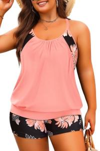 Orange Floral Tankini Set for Plus Size Ladies